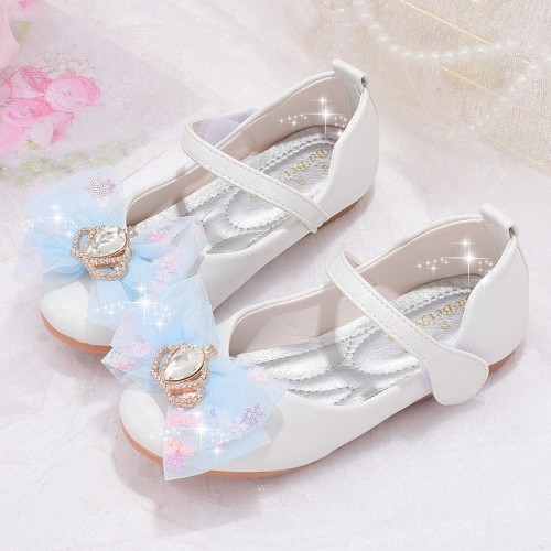 Girls kids princess pink blue leather shoes toddlers singer host piano stage performance soft sole shoes comfortable baby shoes piano birthday party shoes for children